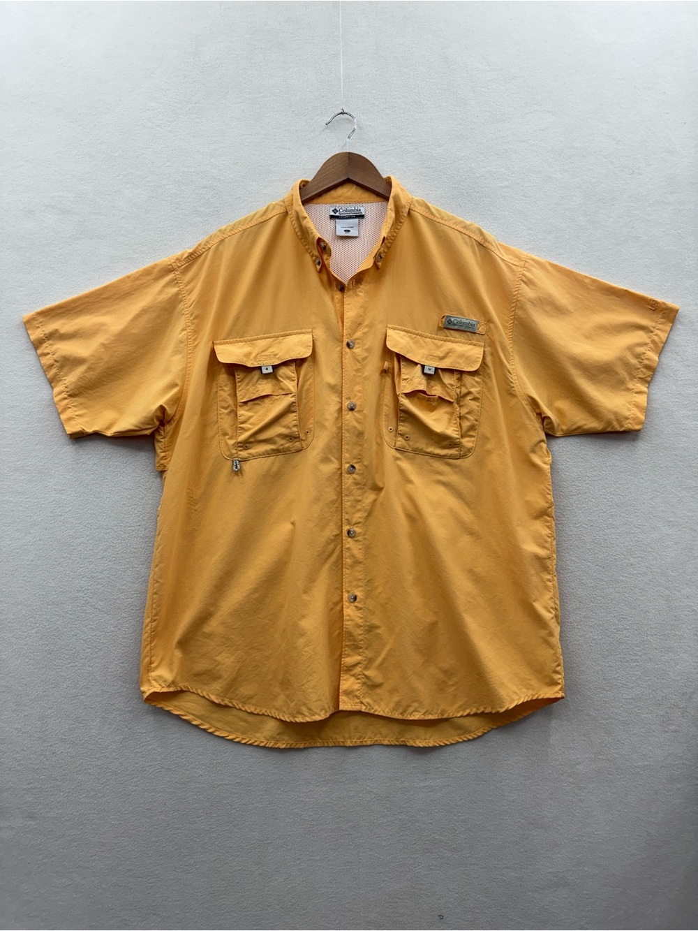 Columbia Mens Large Tamiami Button Up Short Sleeve Shirt Orange PFG